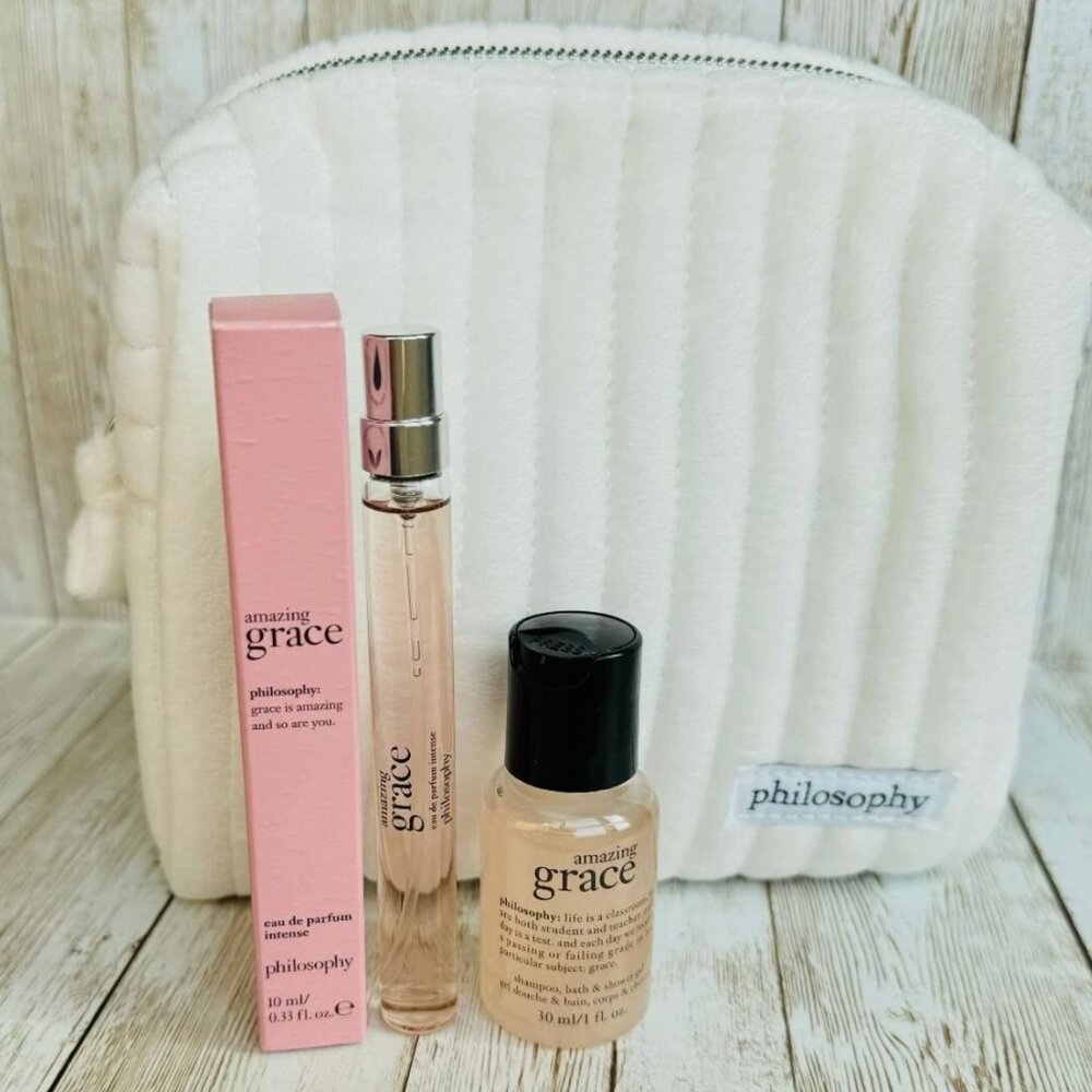 Philosophy Amazing Grace Intense Travel Purse Pen Spray 10ml Shower Gel and Bag
